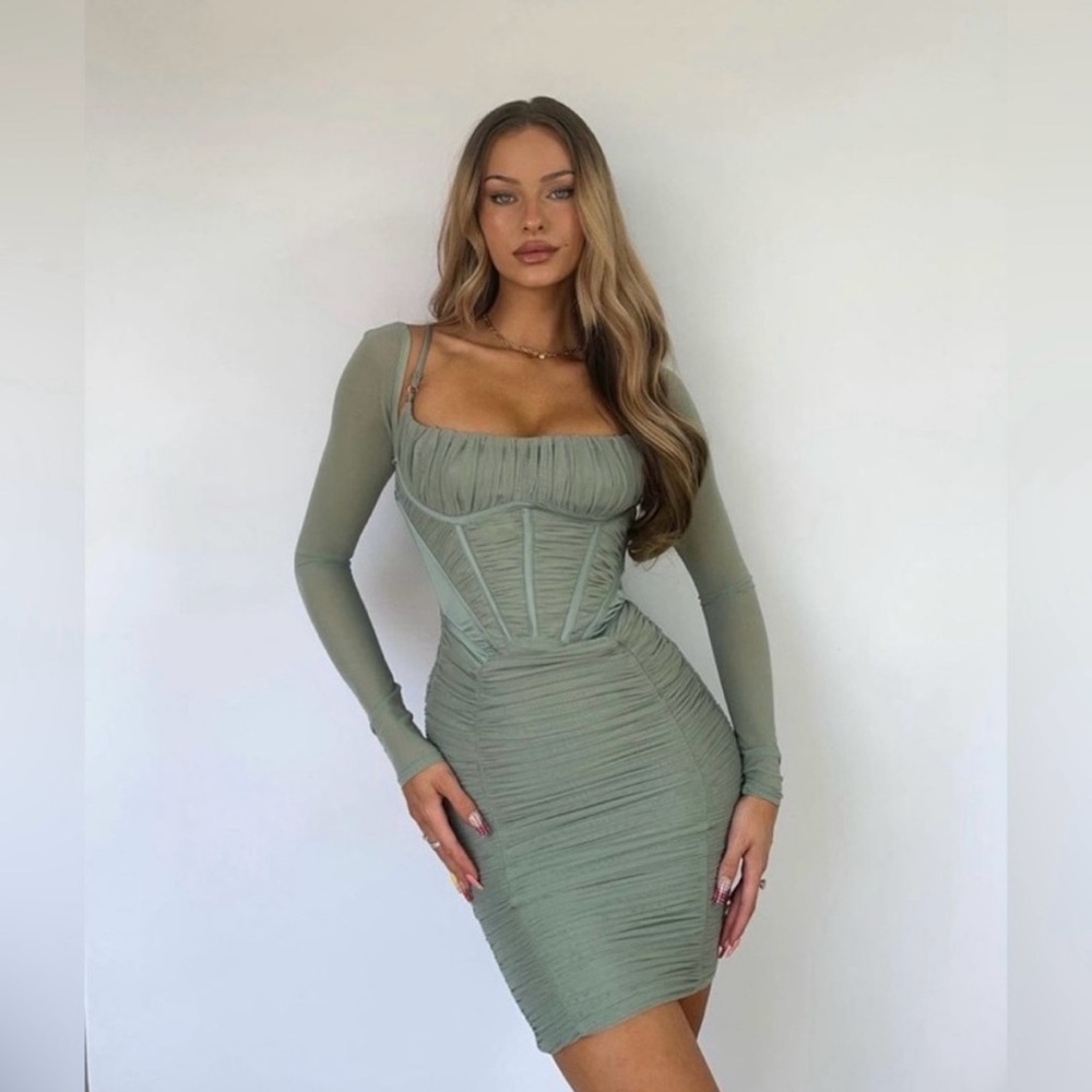NEW House Of CB Freyja Corset Satin Mesh Dress Bigger Cup S+ D/E Green